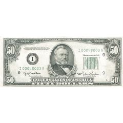 50 Dollars Federal Reserve Note, small portrait, no motto