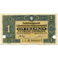 1 Franc - State Loan Bank reserve banknote
