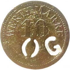 10 Pfennig Werth-Marke, with cutout `OG`