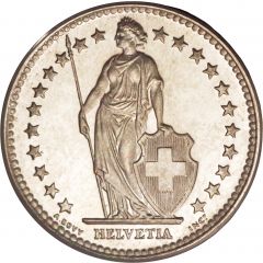 2 Francs Helvetia standing, silver