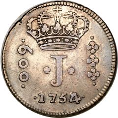 600 Réis - José I Province of Minas Gerais, Bahia Mint