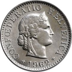 5 Rappen Libertas, copper-nickel
