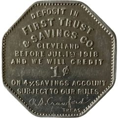 1 Cent - First Trust & Savings Co. Cleveland, Ohio