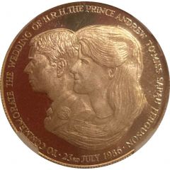 Gold Medal Commemorating 1986 Royal Wedding of Prince Andrew to Sarah Ferguson issued by Royal Mint