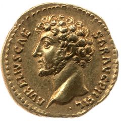 Aureus - Marcus Aurelius TR POT VI COS II, Roma, Virtus, and Victory
