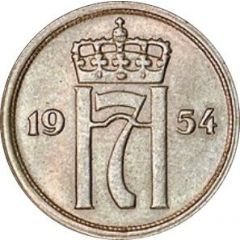 25 Øre - Haakon VII Copper-nickel plated iron pattern strike