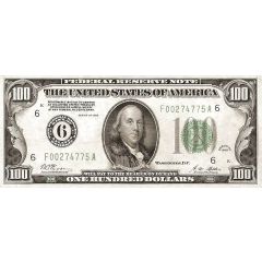 100 Dollars Federal Reserve Note, Large 100, Branch ID in Numbers