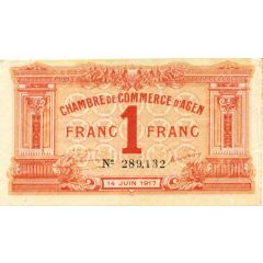 1 Franc - Chambre de Commerce d`Agen [47] <Filigrane abeilles>