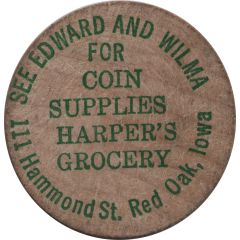 Wooden Nickel - Harpers`s Grocery Red Oak, Iowa