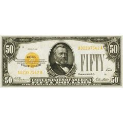 50 Dollars Gold Certificate, Gold Seal left