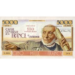 100 Nouveaux Francs / New Francs Overprint on P#29 - 5000 Francs
