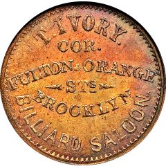 Civil War Merchant Token - T. Ivory, Billiard Saloon Brooklyn, New York