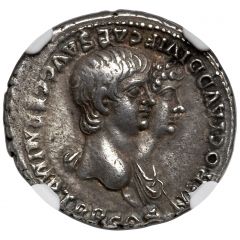 Denarius - Nero, Agrippina the Younger, Claudius, and Augustus AGRIPP AVG DIVI CL AVD NERONIS CAES MATER EX S C