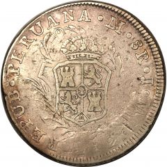 8 Reales - Ferdinand VII Countermark on Peru 8 Reales