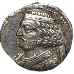 Tetradrachm - Orodes II King on omphalos