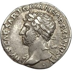 Denarius - Hadrian P M TR P COS III, Aequitas and Moneta