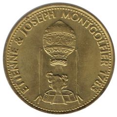 Shell Token - Man in Flight - Etienne and Joseph Montgolfier brass, round
