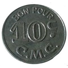 10 Centimes - C.M.C./M.H.K. Military Canteen Token