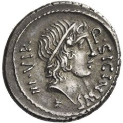 Denarius Sicinia: Quintus Sicinius, Q•SICINIVS III•VIR / C•COPONIVS PR•S•C