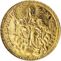 1 Zecchino - Benedetto XIV REPENTE DE CŒLO - Holy Mother Church - Long shield