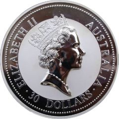 30 Dollars - Elizabeth II 3rd Portrait - Australian Kookaburra - Silver Bullion Coin