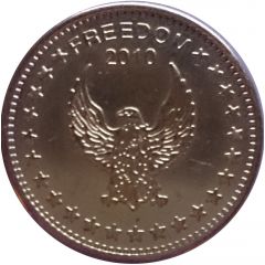 Token - No Cash Value Eagle looking left, `Freedom`, with date, Brass, 25 mm