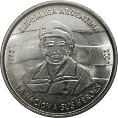 2 Pesos 25th Anniversary of the South Atlantic War, plain Edge