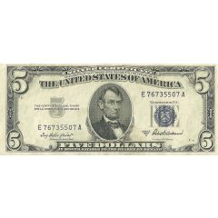 5 Dollars Silver Certificate, Blue Seal at right