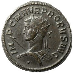 Antoninianus - Probus Cuirassed, left, spear and shield, from behind, CONCOR MIL[I], Concordia