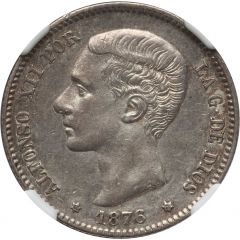 1 Peseta - Alfonso XII 1st portrait