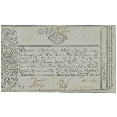 10 Rigsdaler Courant Blue paper, with anti-counterfeit text