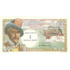 1 Nouveau Franc / New Franc Overprint P#25 - 50 Francs