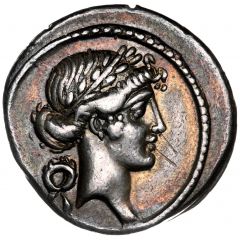 Denarius Pomponia: Quintus Pomponius Musa, Q•POMPONI MVSA, Polyhymnia