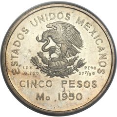 5 Pesos Pattern, Full Wreath, silver