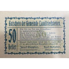 50 Heller Landfriedstetten Blue issue