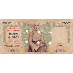 1000 Drachmai 1935 Punch Holes 1941