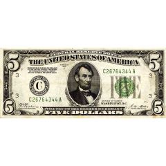 5 Dollars Federal Reserve Note, Large FIVE, Branch ID in Letters
