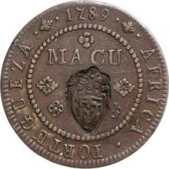 2 Macutas - Maria II Countermark CROWNED SHIELD over `1 Macuta, Maria I`
