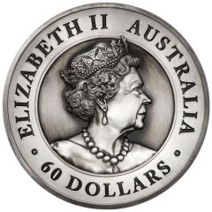 60 Dollars - Elizabeth II 6th Portrait - Australian Kangaroo - Silver Antiqued