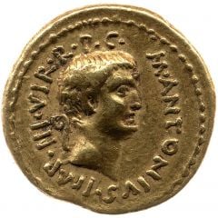 Aureus - Mark Antony M•ANTONIVS•IMP•III•VIR•R•P•C / PIETAS COS
