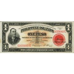1 Peso Mabini, Philippine Islands, Red seal, Orange underprint