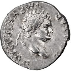 Denarius - Titus PONTIF TR P COS V, Pax