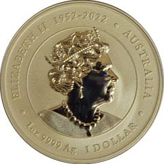 1 Dollar In the name of Elizabeth II, 6th Portrait - Year of the Dragon - Silver Gilded