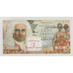 2 Noveaux Francs / New Francs Overprint on P#26 - 100 Francs