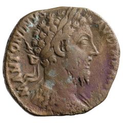 Sestertius - Marcus Aurelius IMP VI COS III S C, Jupiter