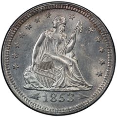 1/4 Dollar `Seated Liberty Quarter` without motto, with rays and date arrows