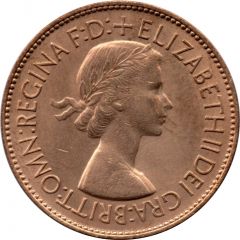 1 Penny - Elizabeth II 1st portrait, with `BRITT:OMN`, set issue