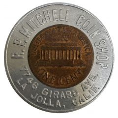 R.P. Mitchell Coin Shop Encased Cent La Jolla, California