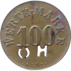 100 Pfennig Werth-Marke, with cutout `OH`
