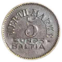 5 Pfennig Werth-Marke, Countermarked `CORPS-BALTIA`, Königsberg